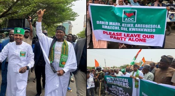 JUST IN: ADC crisis deepens as Nafiu Bala-led faction protests at INEC headquarters